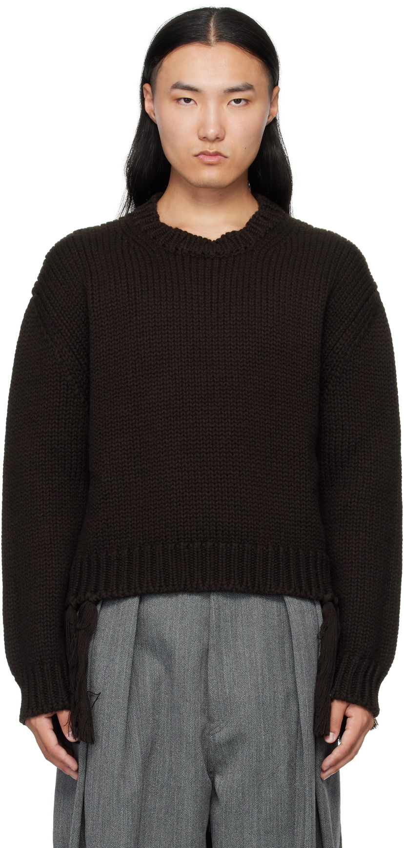 Sweater HED MAYNER Hed Mayner Knit Crewneck Sweater with Tassels Brun | HMMB75099A-HB619