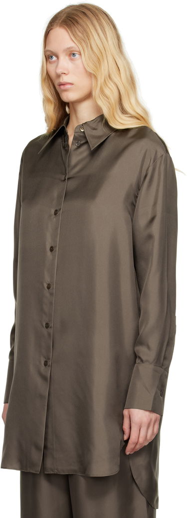 Skjorte Róhe Signature Elongated Silk Shirt Brun | 415-19-085, 3