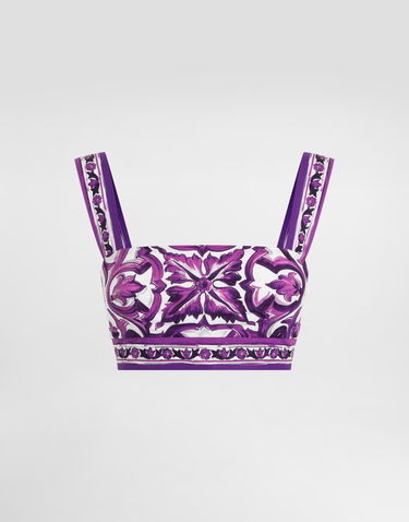 Crop top Dolce & Gabbana Dolce & Gabbana Majolica Print Poplin Crop Top Lilla | F7U70THH5ENIP3TN, 0