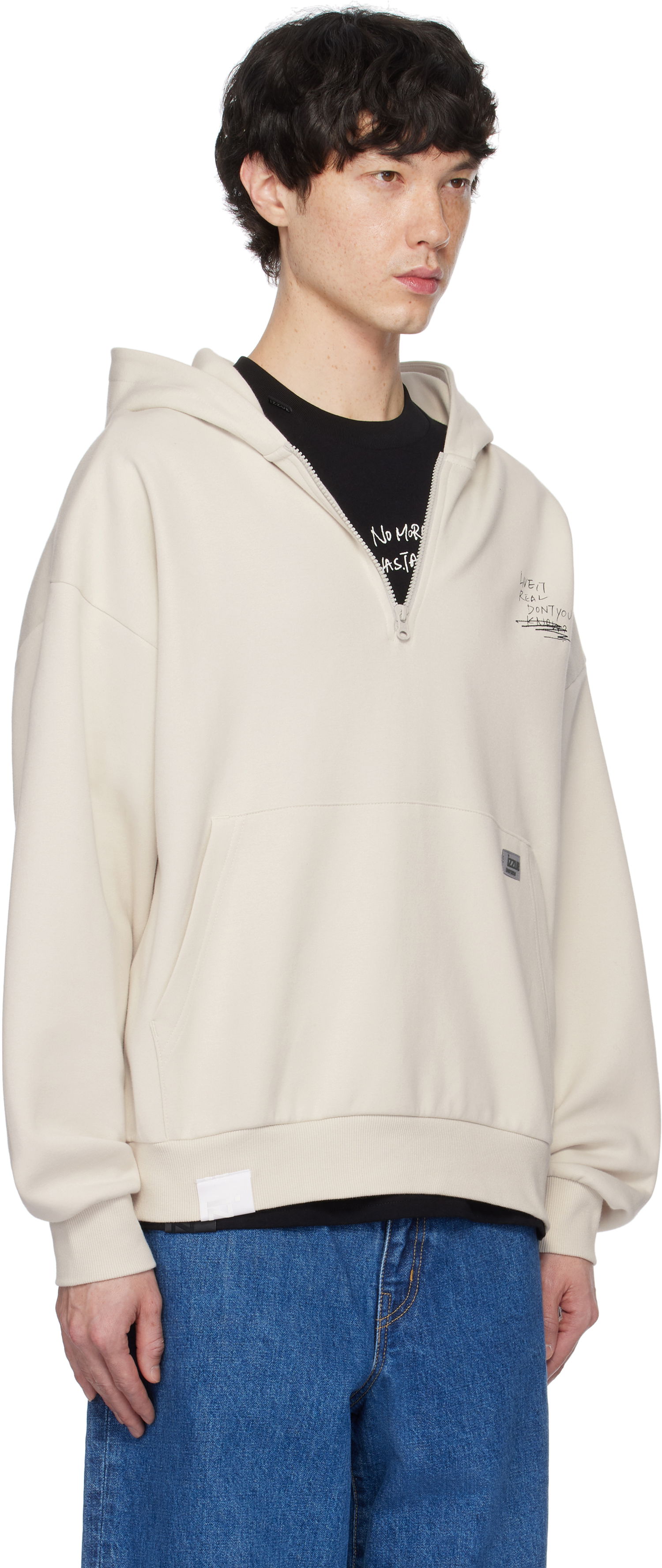Sweatshirt izzue Izzue Graphic Print Zip Hoodie Beige | IZXSWN3157W4NGYR, 1