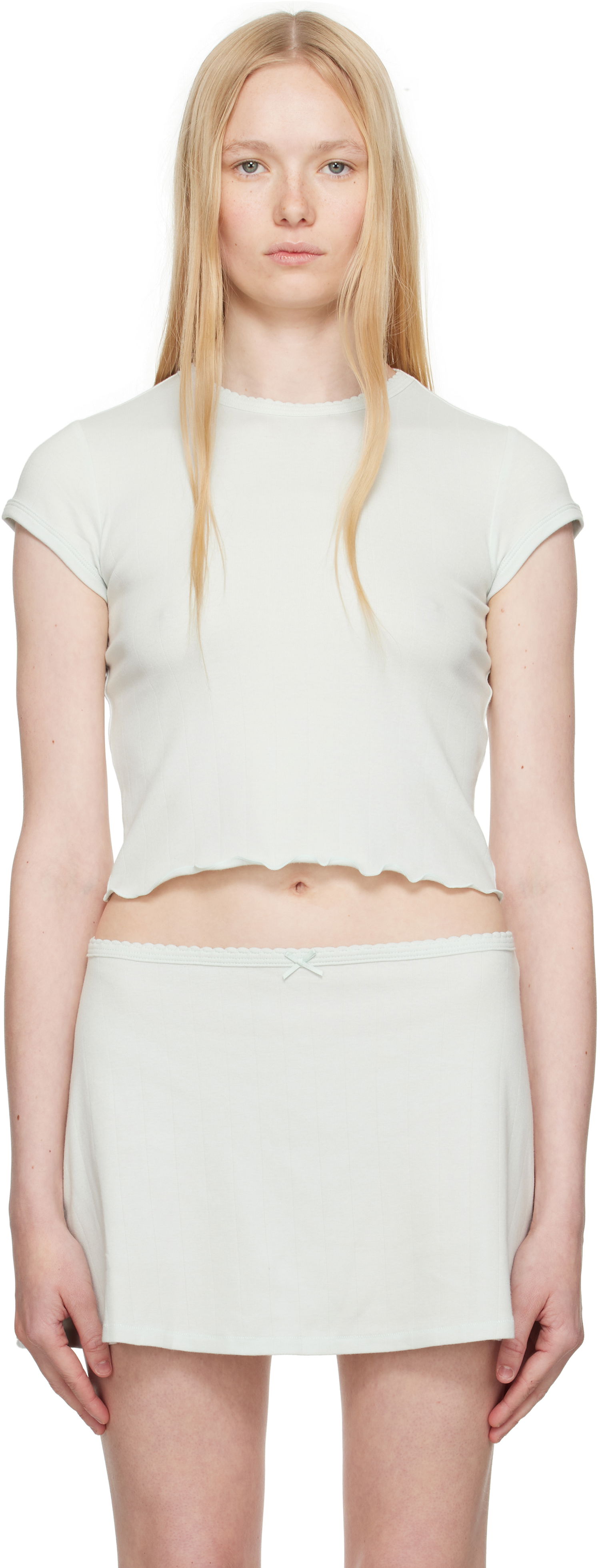 Nederdel SKIMS SKIMS Drop Needle Pointelle Baby Tee Grøn | ST-STT-8463, 0