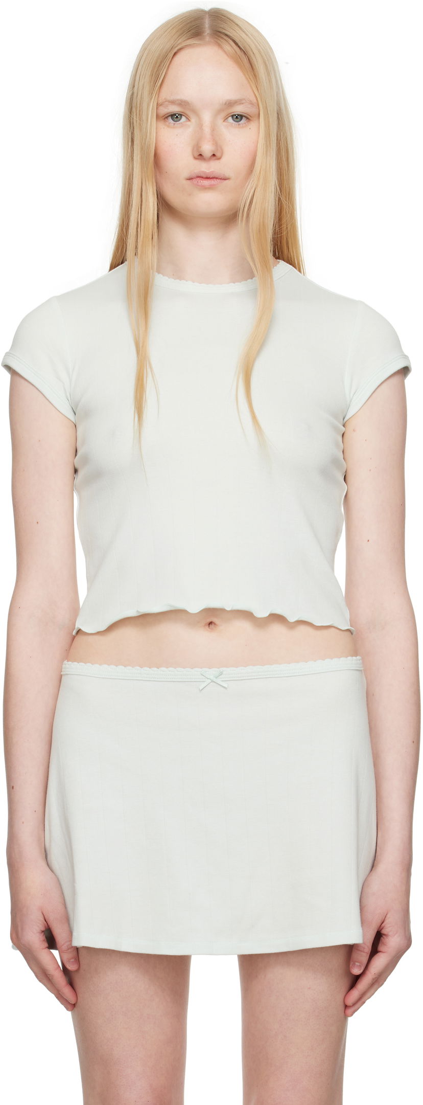 Nederdel SKIMS SKIMS Drop Needle Pointelle Baby Tee Grøn | ST-STT-8463