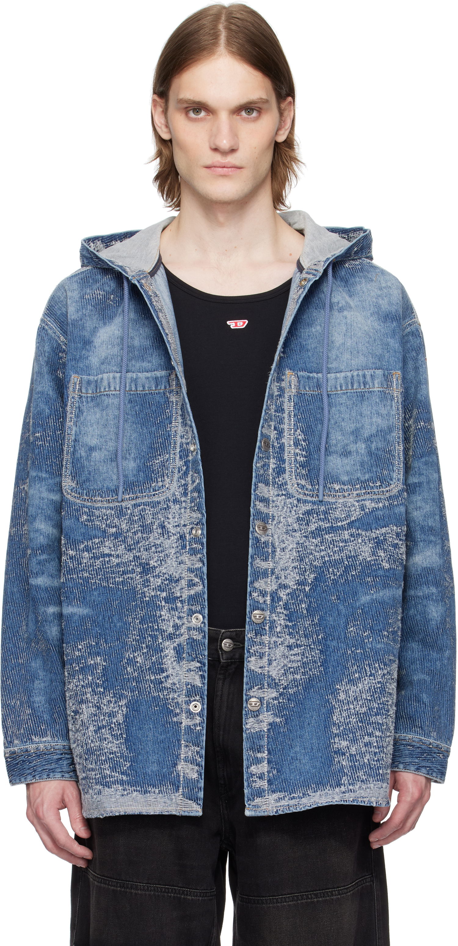 Skjorte Diesel Diesel D-Dewnys-Hood-S Denim Hoodie Blå | A16360-007W4-01, 0