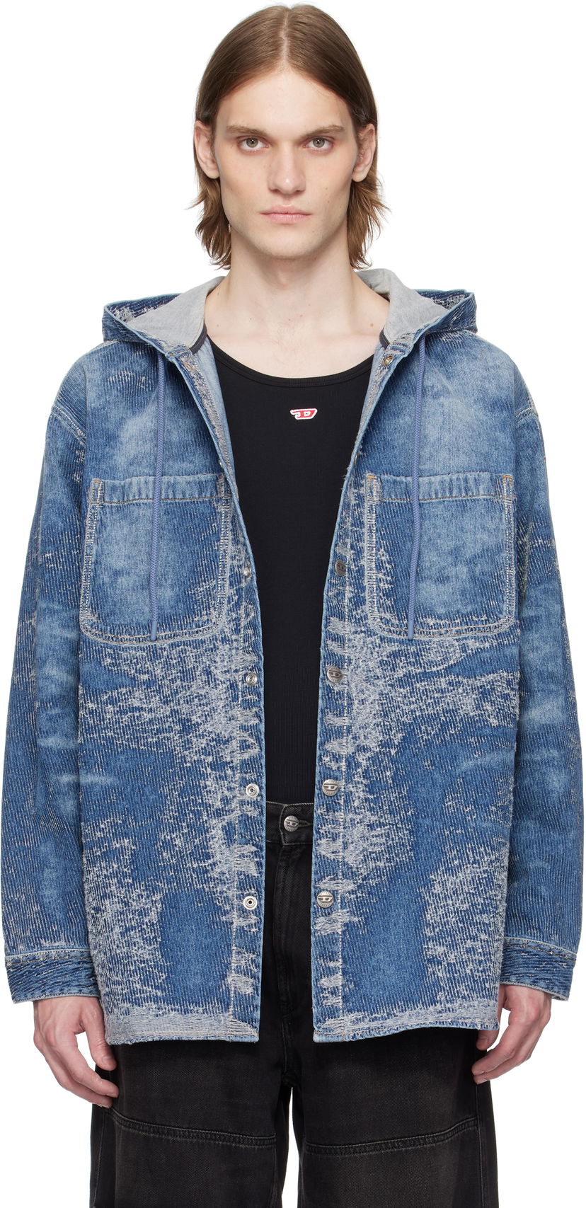 Skjorte Diesel Diesel D-Dewnys-Hood-S Denim Hoodie Blå | A16360-007W4-01