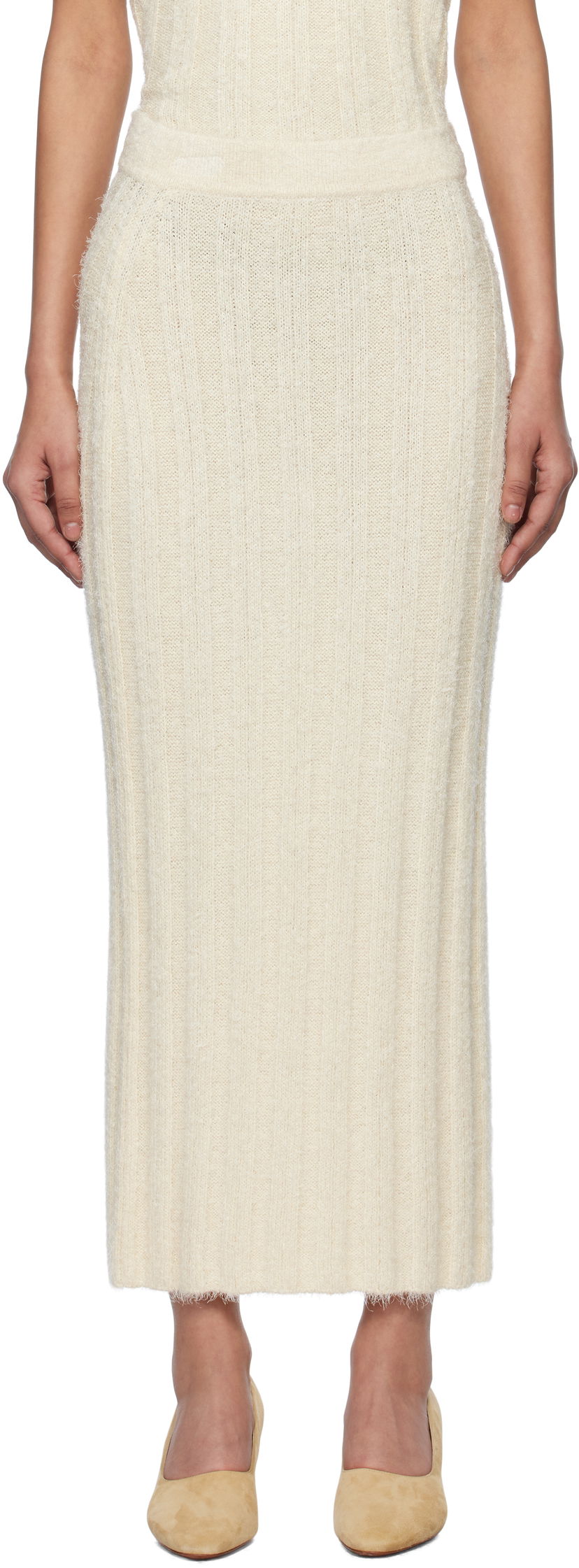 Nederdel Khaite KHAITE Claire Midi Knit Skirt Beige | 9751309