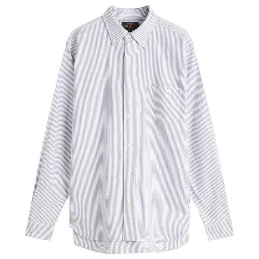 Skjorte BEAMS Beams Plus Button Down Candy Stripe Shirt, Size Medium Blå | 3811-0012-139-75