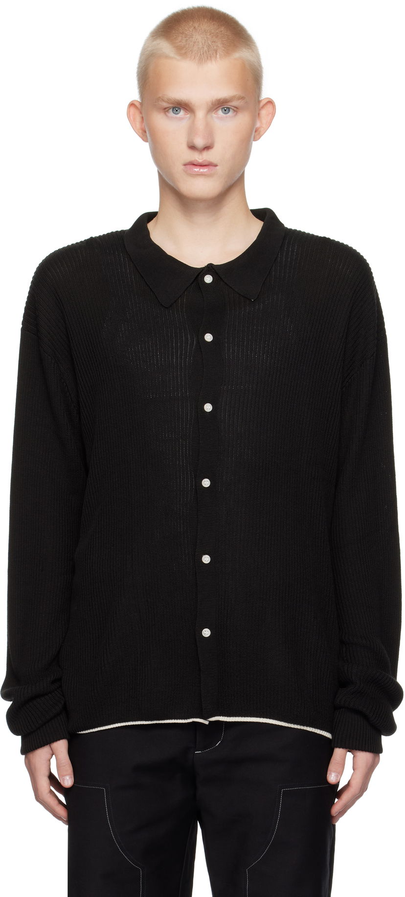 Sweater Soulland Longsleeved Polo Cardigan Sort | 42008-1306