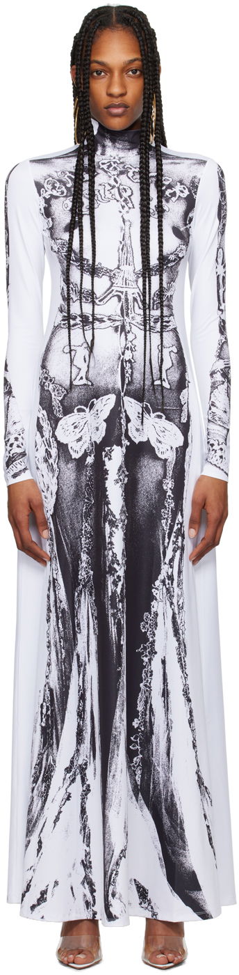 Kjole Jean Paul Gaultier Jean Paul Gaultier 'The Gaultier Paris' Print Maxi Dress Hvid | 24/25-F-RO132-J546-0100