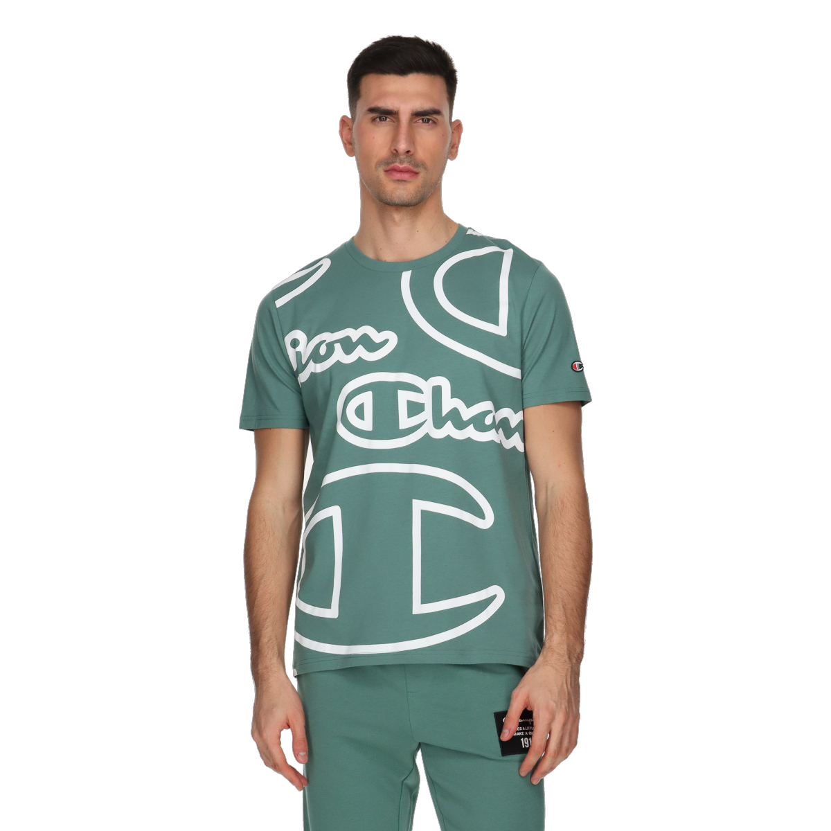 T-shirt Champion All-Over Logo Print T-Shirt Easy Grøn | 220529-GS501, 0
