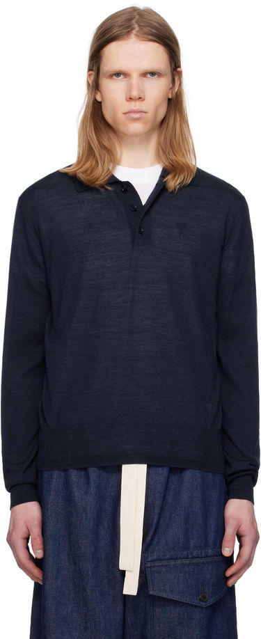 Sweater AMI AMI Paris Tonal De Coeur Polo Mørkeblå | HPL366.KN0066, 0