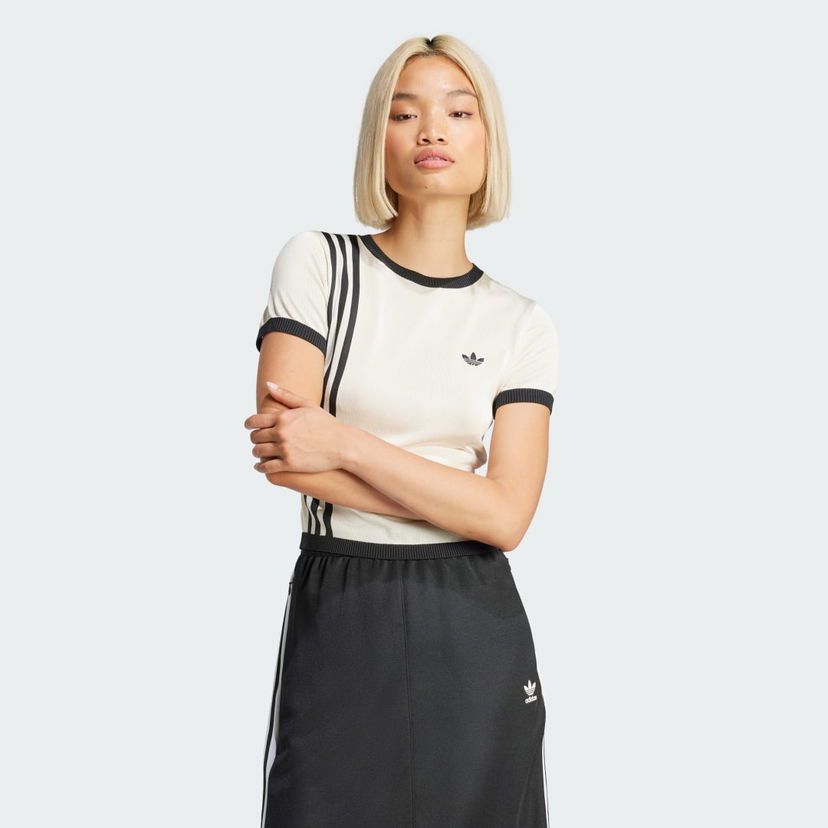 Nederdel adidas Performance Knitted 3 Stripes Short Sleeve T-Shirt Sort | JJ0961