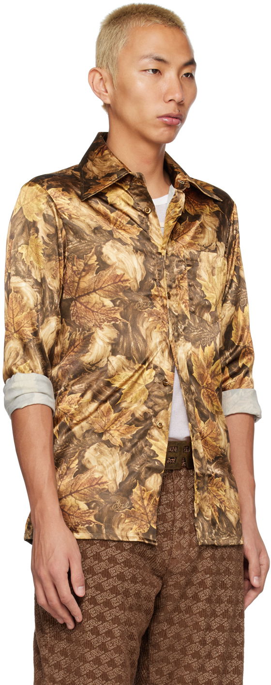 Skjorte ERL ERL Printed Satin Shirt Brun | ERL05B004, 1