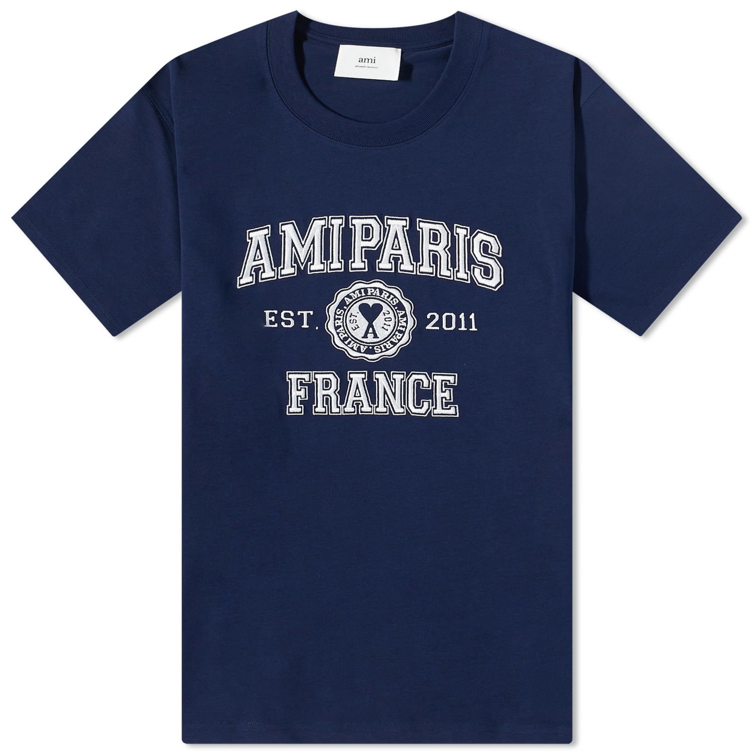 T-shirt AMI Paris Varsity Logo Tee Mørkeblå | HTS008-726-491, 0
