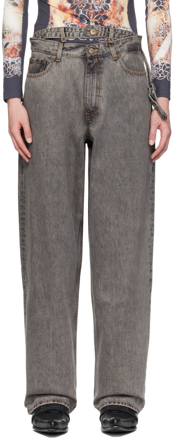 Jeans Y/PROJECT Black Multi Waistband Jeans Grå | 207PA007