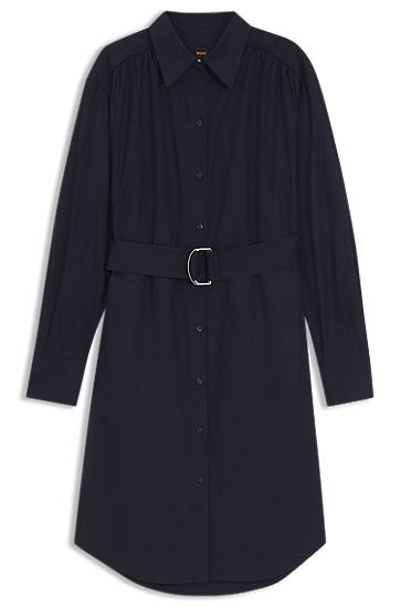 Kjole BOSS Cotton Poplin Midi Shirtdress Mørkeblå | 50546132, 0