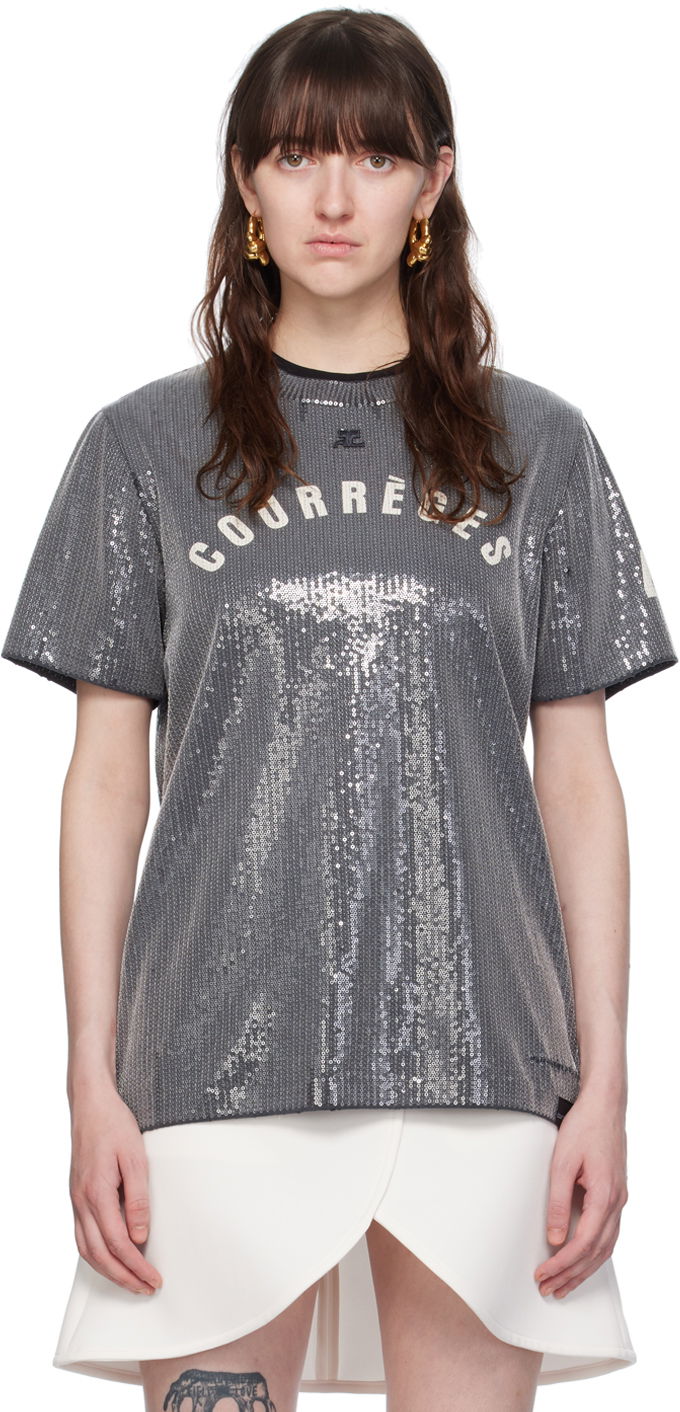 T-shirt Courrèges Courrèges Sequinned T-Shirt Grå | 124JTS008JS0136