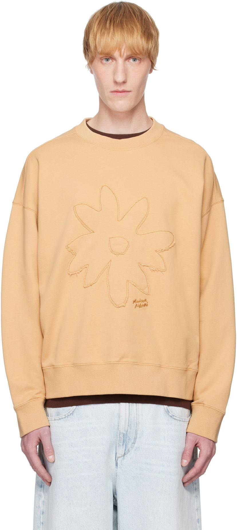Sweater MAISON KITSUNÉ Maison Kitsuné Crafted Daisy Oversize Sweatshirt Beige | OM00306KM0001