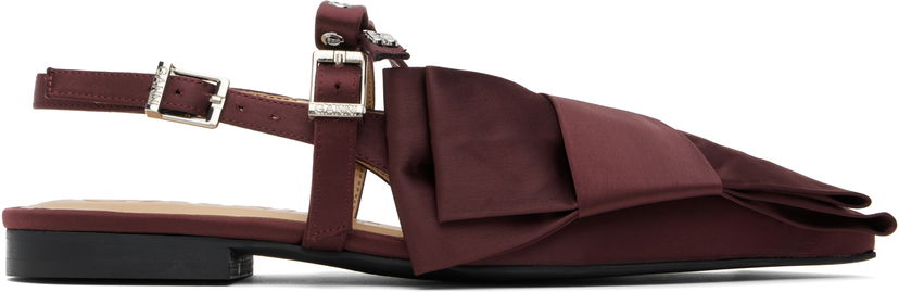 Tilbehør GANNI GANNI Big Bow Slingback Flats Bourgogne | S2860