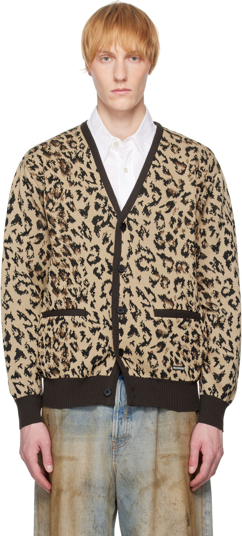 Sweater WACKO MARIA WACKO MARIA Leopard Jacquard Knit Cardigan Beige | 25SS-WMK-KN14