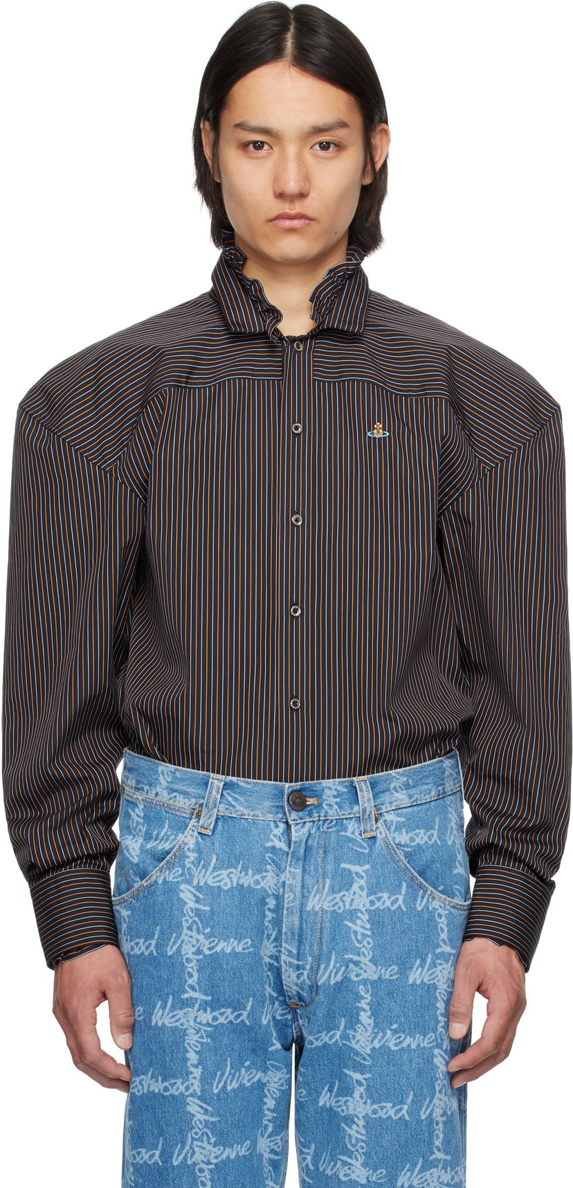 Skjorte Vivienne Westwood Vivienne Westwood Pinstripe Frilly Football Shirt Flerfarvet | 3501001Y-W0127-