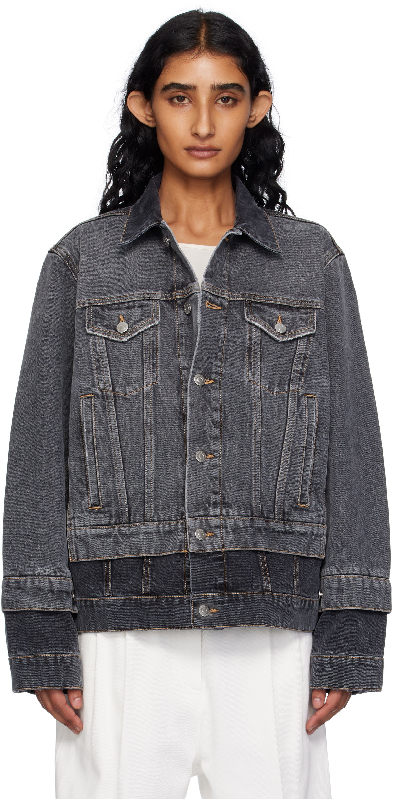 Jakke Stella McCartney Stella McCartney Tonal Panelled Denim Jacket Grå | 6D03443SQH30, 0