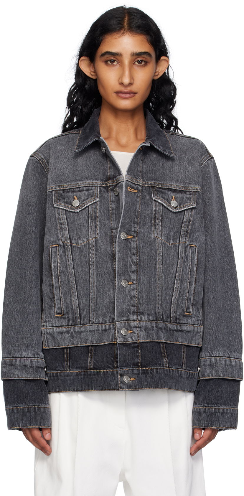 Jakke Stella McCartney Stella McCartney Tonal Panelled Denim Jacket Grå | 6D03443SQH30