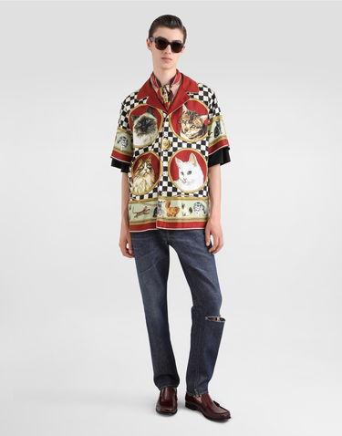 Skjorte Dolce & Gabbana Dolce & Gabbana Cat Print Silk Shirt Flerfarvet | G5LH3THI1VVHH5ID, 1