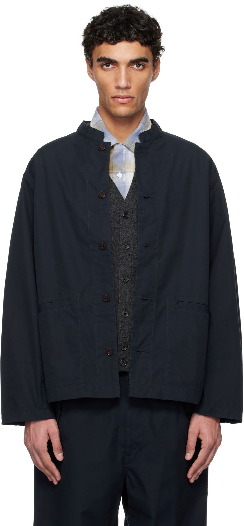 Jakke NANAMICA nanamica Band Collar Shirt Jacket Mørkeblå | S25SA106U
