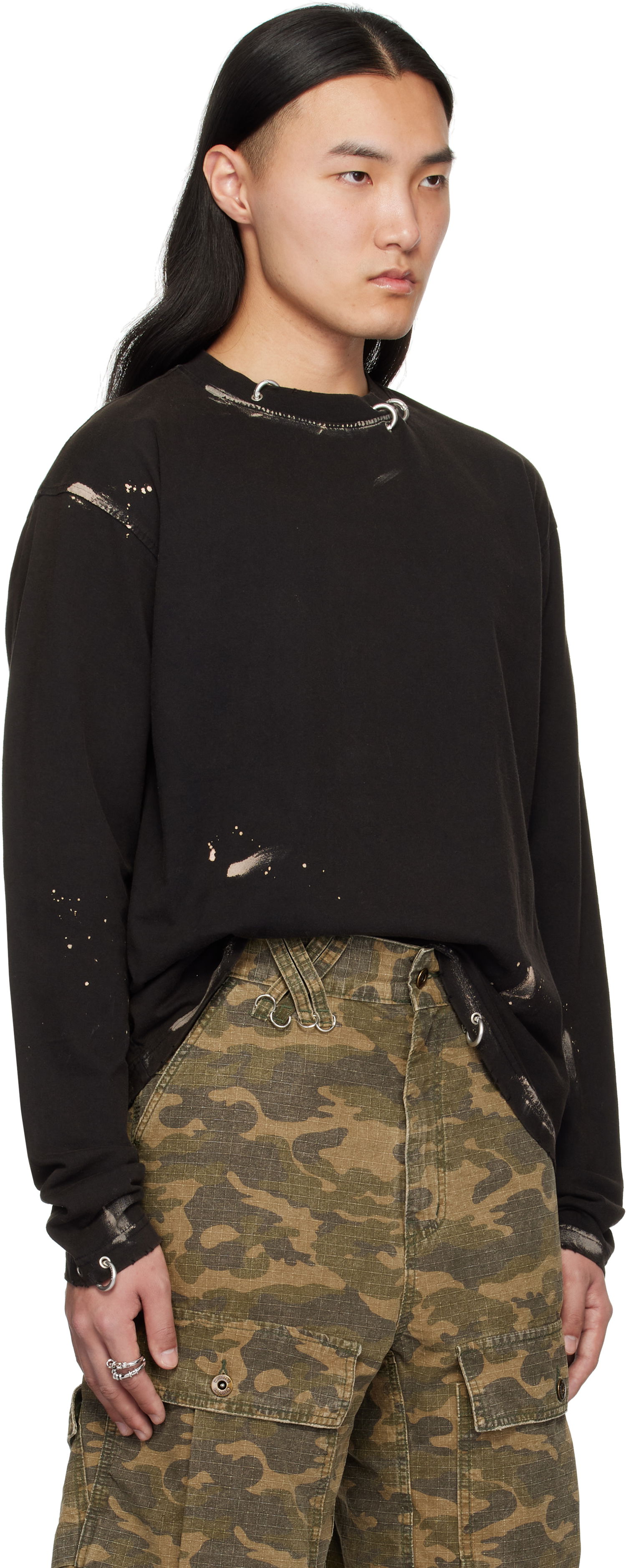 Sweatshirt We11done We11done Pierced Long Sleeve T-Shirt Sort | WD-TT0-25-771-U-BK, 1