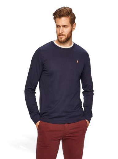 T-shirt Polo by Ralph Lauren Long Sleeve Cotton Custom Tee Mørkeblå | 710760121003