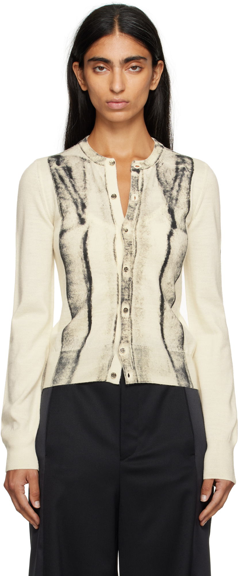 Sweater Maison Margiela MM6 Maison Margiela Folded Printed Cardigan Beige | S52HP0031 M13129