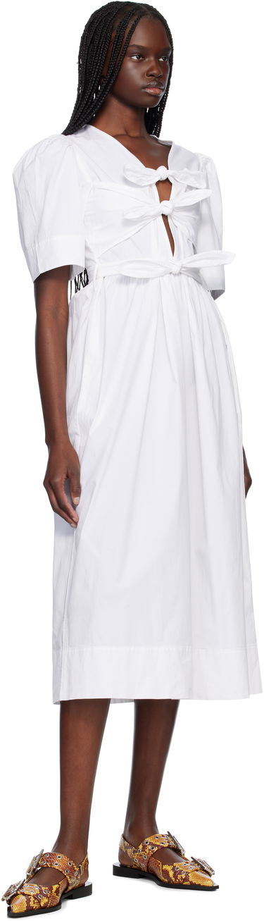 Kjole GANNI GANNI Stretch Cotton Tie Strap Midi Dress Hvid | W0306, 3