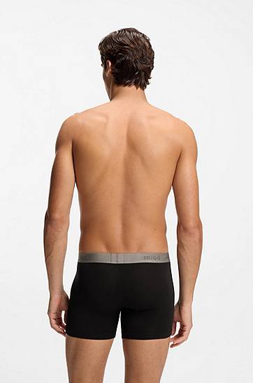 Boksere BOSS Three-pack of stretch cotton boxer briefs with all-over print Grå | 50549177, 1