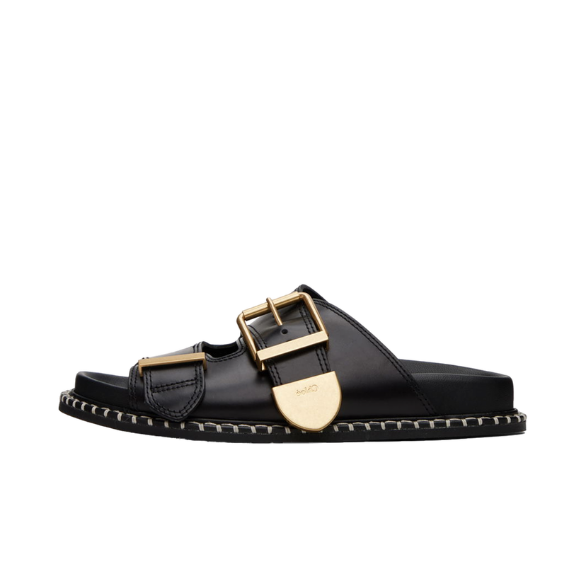 Sneakers og sko CHLOÉ Rebecca Leather Slide Sandals Sort | CHC24S981D1