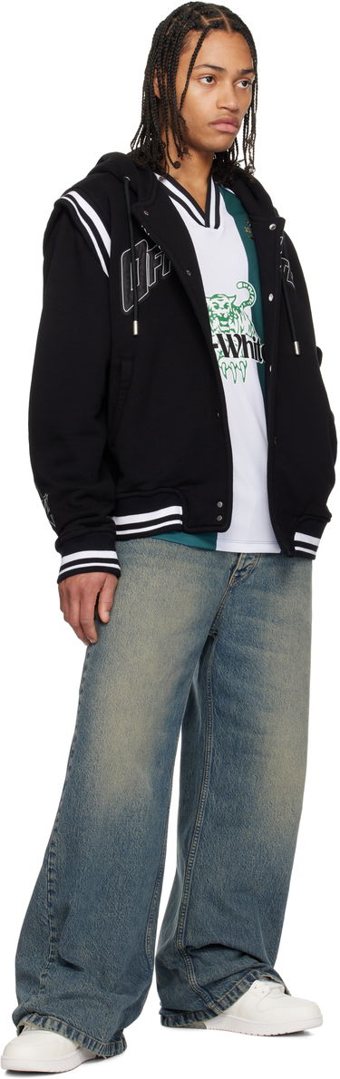 Sweatshirt Off-White Fleece Varsity Bomber Jacket with Hood Sort | OMEK003S25JER0021040, 3