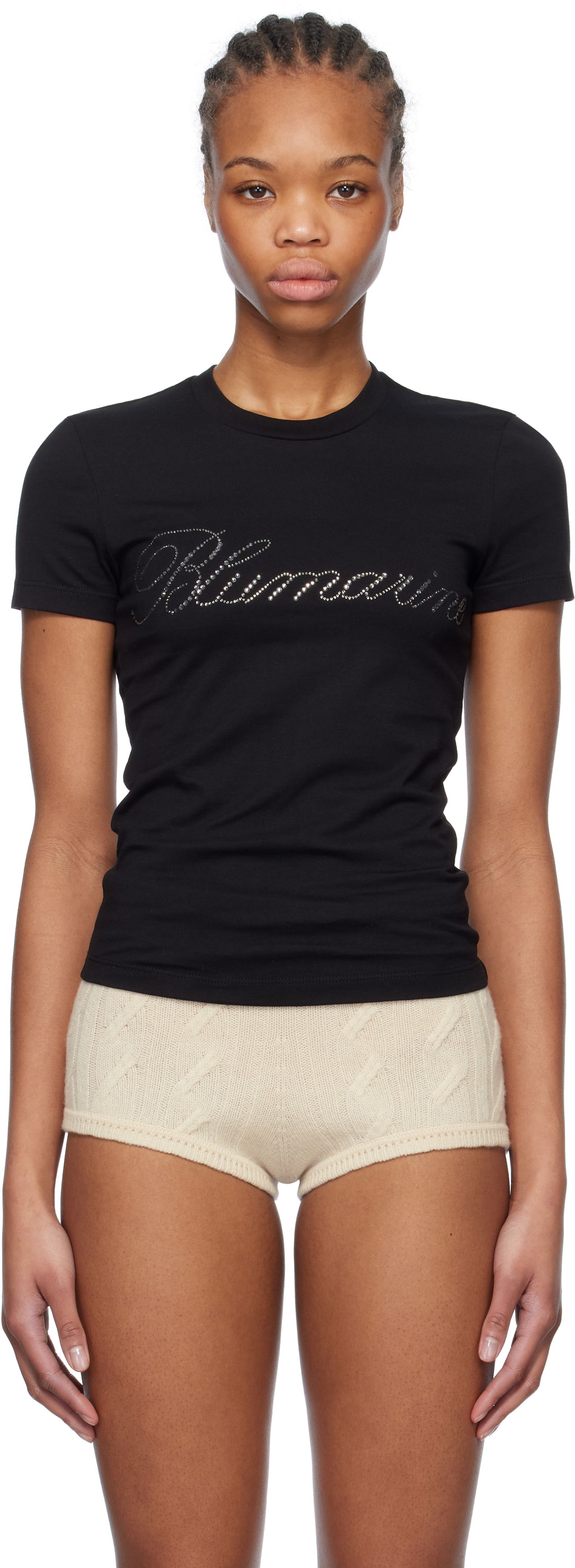 T-shirt Blumarine Blumarine Rhinestone Embroidered T-Shirt Sort | P522T082A, 0