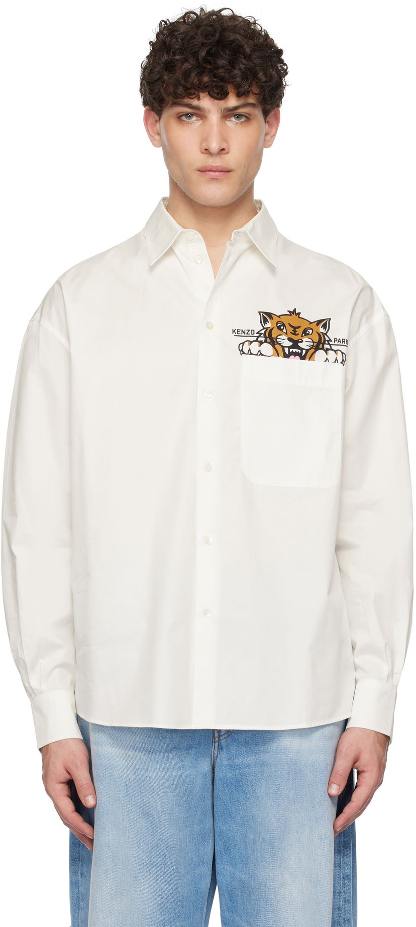 Skjorte KENZO Tiger Pocket Casual Shirt Hvid | FF55CH4299P3