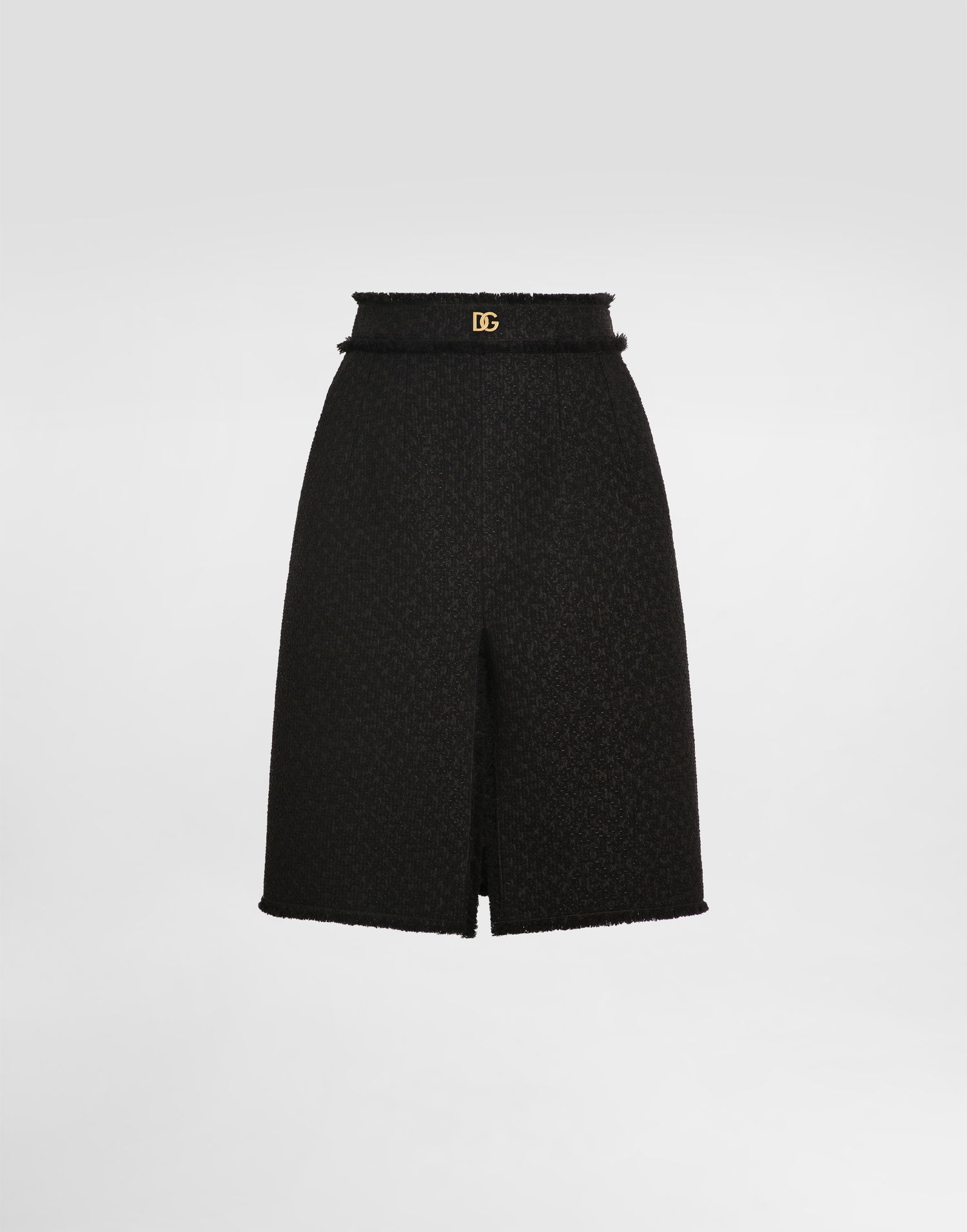 Nederdel Dolce & Gabbana Dolce & Gabbana Raschel Tweed Midi Skirt with Central Slit and DG Logo Sort | F4C2DTGDCLWN0000, 0