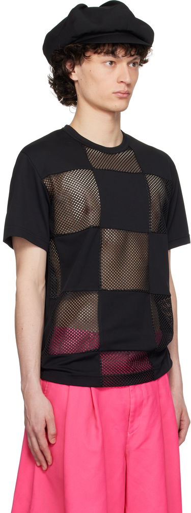 T-shirt Comme des Garçons Homme Plus Piqué & Mesh Panel T-Shirt Sort | PO-T006-051, 1