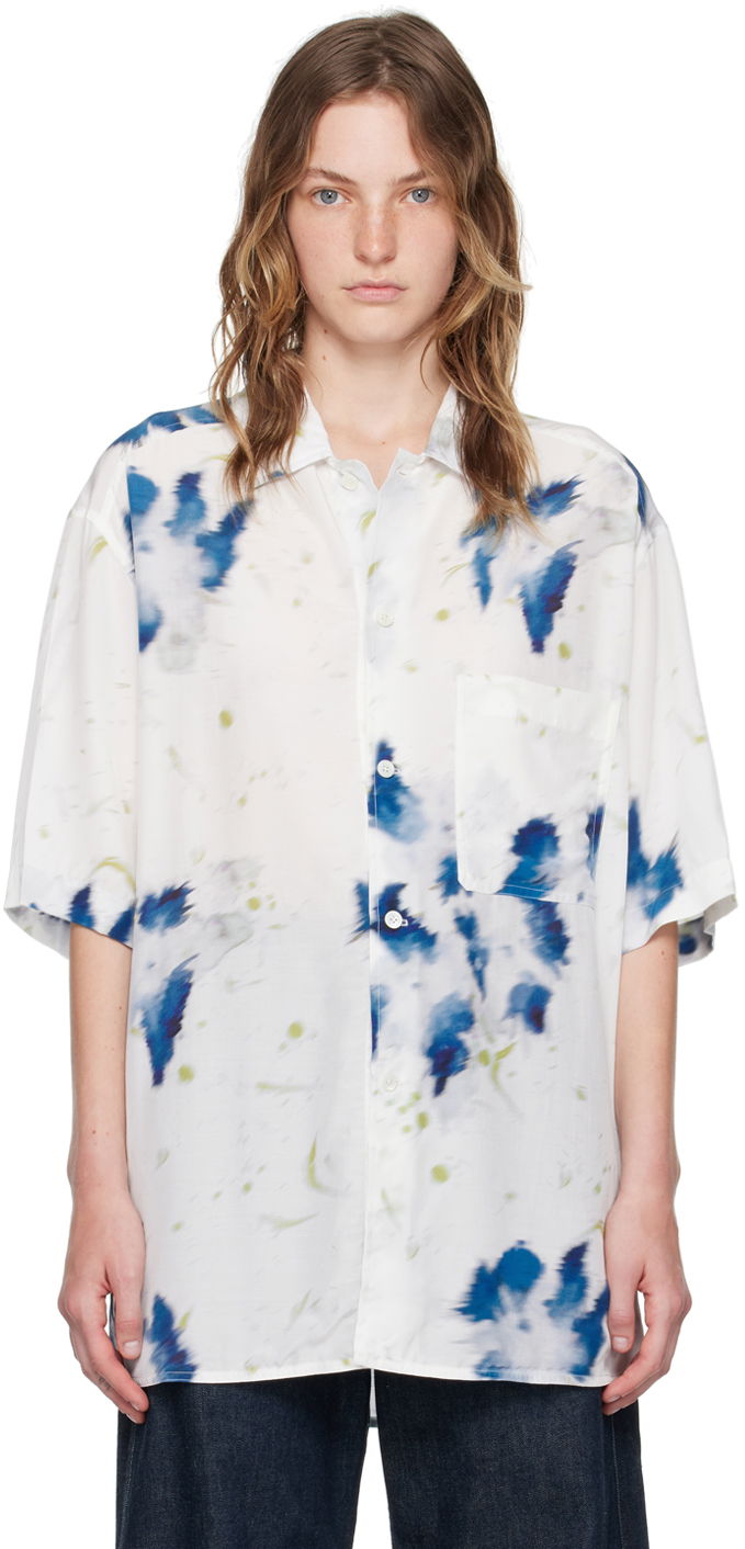 Skjorte LEMAIRE LEMAIRE Abstract-Print Short-Sleeve Shirt Hvid | SH1101 LF1271