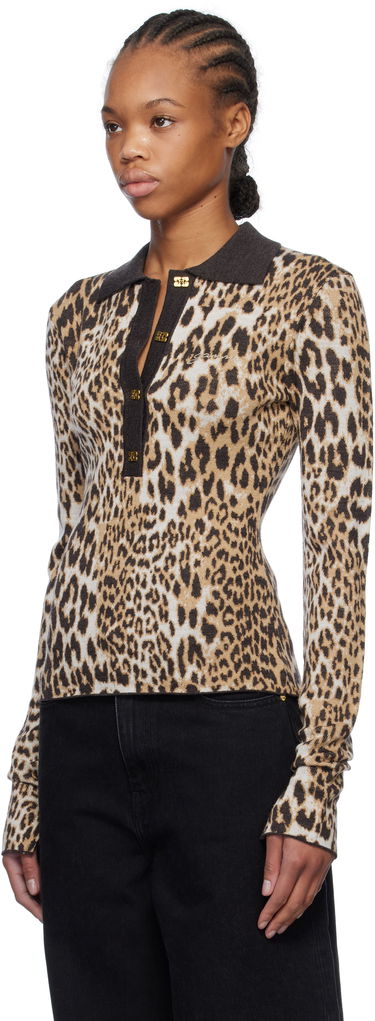 Polo skjorte GANNI GANNI Leopard Knit Polo Brun | K2341, 3