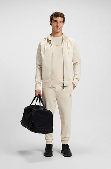 Sweatshirt BOSS Relaxed Fit Cotton Blend Hoodie with Monogram Beige | 50545581, 1