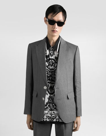 Jakke Dolce & Gabbana Dolce & Gabbana Sicilia Single-Breasted Washed Linen Jacket Grå | G2QS6TFU4MFN0701, 3