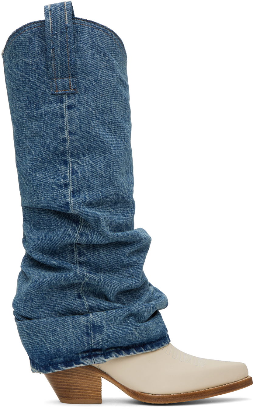 Tøj R13 R13 Mid Cowboy Denim Sleeve Boots Blå | R13S0107-DEN, 0