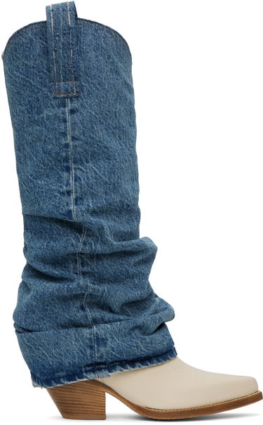 Tøj R13 R13 Mid Cowboy Denim Sleeve Boots Blå | R13S0107-DEN, 0