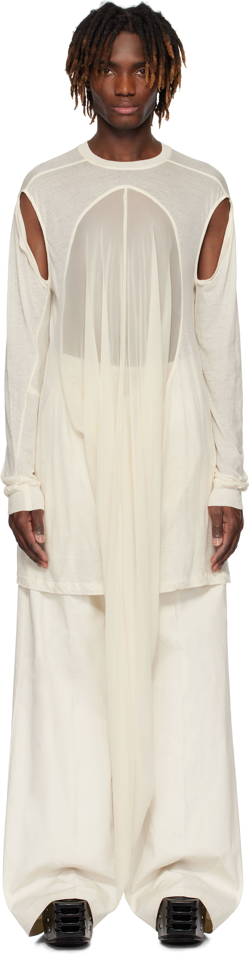 T-shirt Rick Owens Rick Owens Hollywood Drain T-Shirt Beige | RU01E5275 UCS
