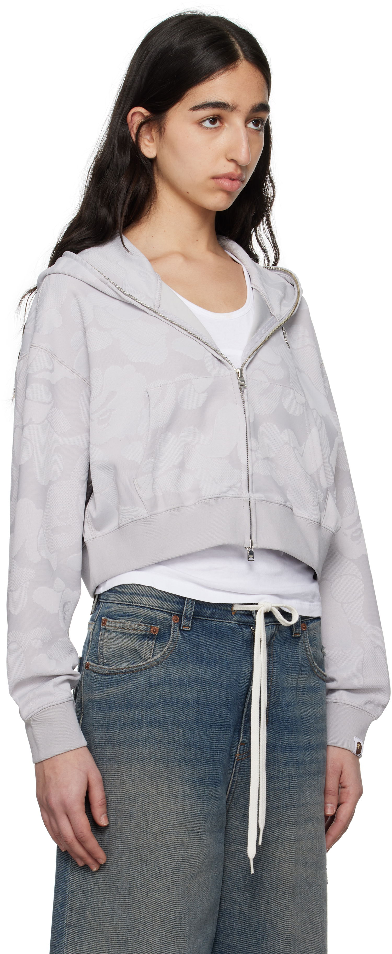 Sweatshirt BAPE BAPE Jacquard One Point Cropped Zip Hoodie Grå | 001ZPL302013L, 1