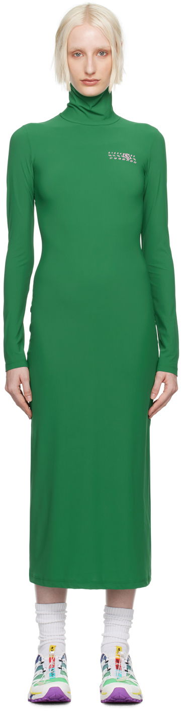 Kjole Maison Margiela MM6 Green Printed-Logo Midi Dress Grøn | S62DG0036 M20039