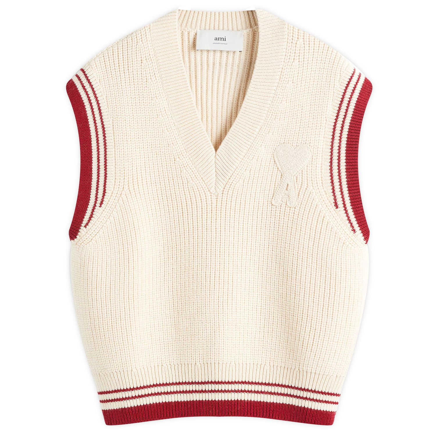 Sweater AMI AMI Paris Men's Ribbed Knit College Vest Beige | UKS768-KN0068-136, 1