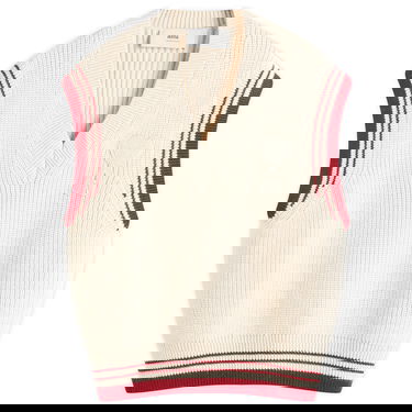 Sweater AMI AMI Paris Men's Ribbed Knit College Vest Beige | UKS768-KN0068-136, 1